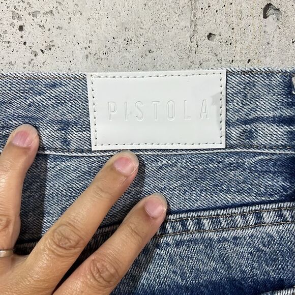 Pistola Distressed Raw Hem Light Wash Denim Jean Shorts Size 32 14 Large XL - Picture 5 of 7